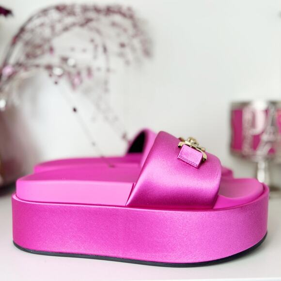 Versace Medusa Biggie Satin Embellished Platform Slide Sandals Pink Size 8.5 NWB - Picture 4 of 16
